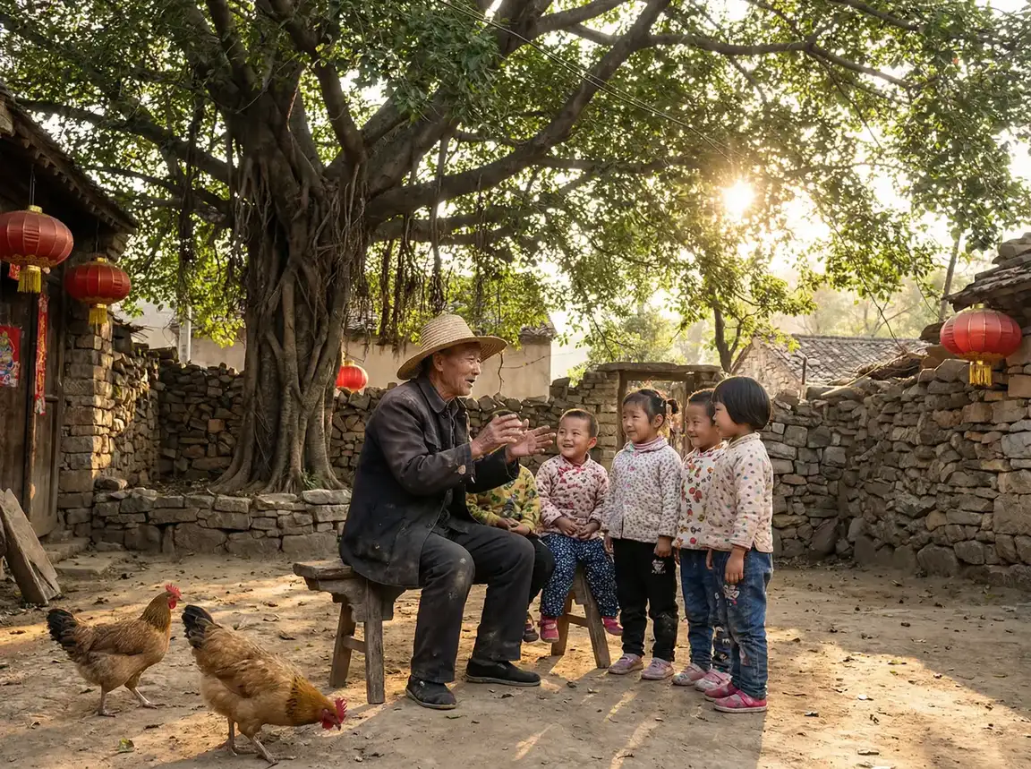 老人在大榕树下给孩子们讲故事 - 约炮经历 乡村记忆